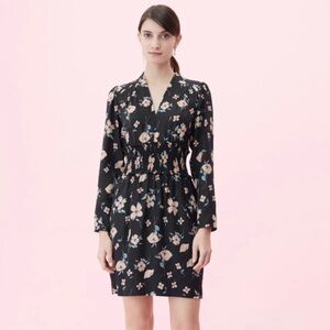 Rebecca Taylor Women’s Size 0 Silk Floral Black Dress Fitted Waist